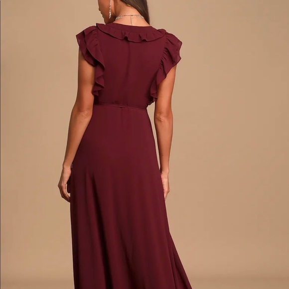 Lulus burgundy ruffled wrap maxi dress - Picture 3 of 6